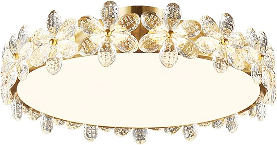 Modern Crystal Ceiling Light,Led 3-Coldimming Led Flush Mount Flower Light Fixture, Close to Ceiling Light for Bedroom Living Room Dining Kitchen Ceiling Lighting/53Cm
