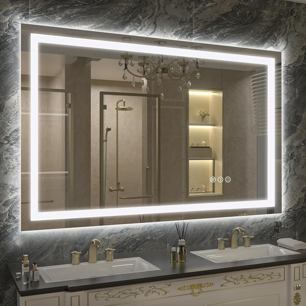 Led Lighted Bathroom Mirror 48x36, Dimmable Vanity Mirror with Lights, Anti-Fog (Backlit and Front Lighted)