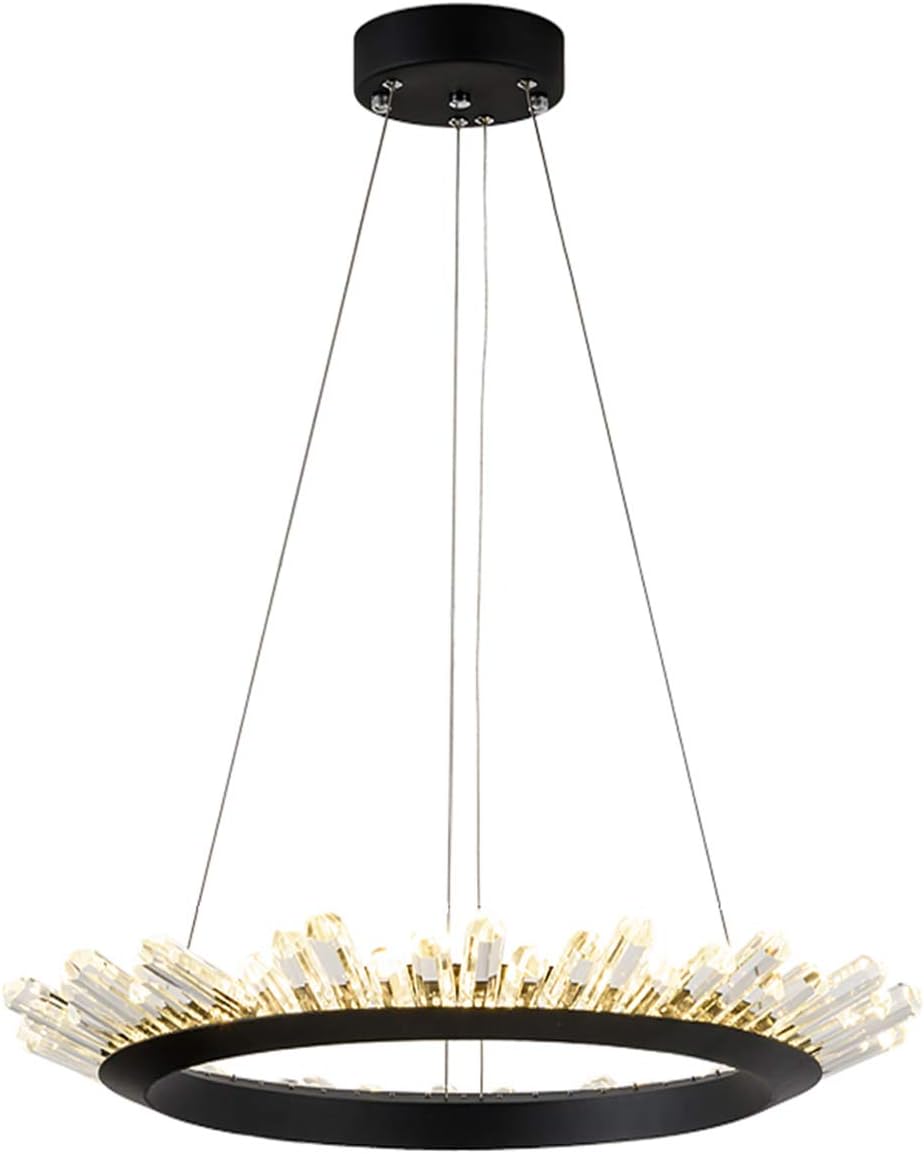 JINGJING Luxury Crystal Chandelier,Nordic Simple Metal Pendant Lights,Modern Creative Round Hanging Light,for Restaurant Living Room Bedroom-Three-Color Light Change 24x5inch