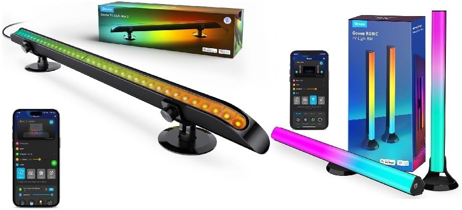 Govee RGBIC Light Bars, 15 Inches WiFi TV Backlight with Double Light Beads Bundle with Govee Smart TV Light Bar, Upgraded 31 Inch LED Light Bar with Scene and Music Modes