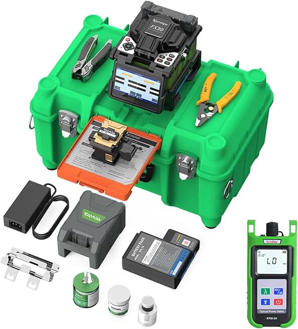 Fiber Optic Fusion Splicer Komshine FX39 Core Alignment Fiber Splicer with Six Motors, Core to Core Alignment Optical Fiber Splicer 6S Splicing +Free Fiber Power Meter KPM-35 with 7 Wavelengths