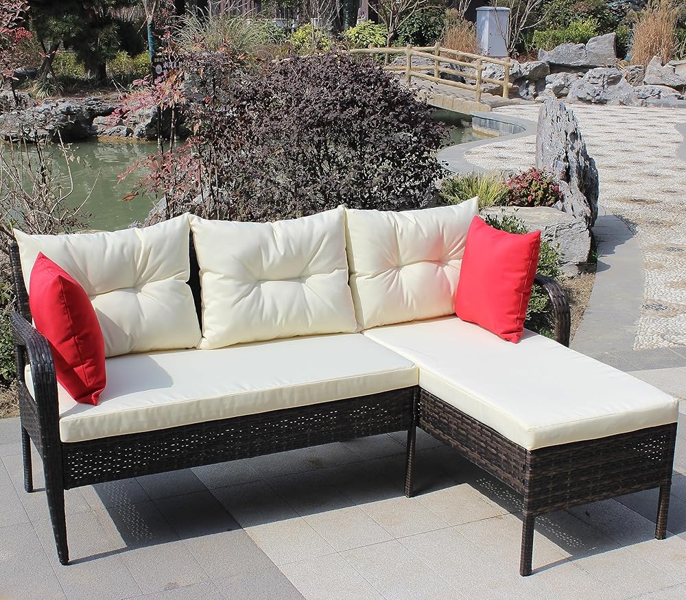 GOWE Outdoor Patio Furniture Sets 2 Piece Conversation Set Wicker Ratten Sectional Sofa with Seat Cushions(Beige Cushion)