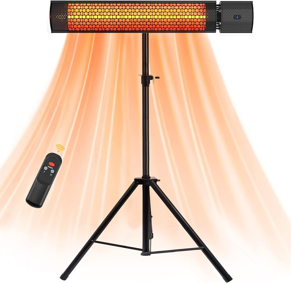 Outdoor heaters for patio, Infrared electric heater with Tripod & Remote control, 1500W -Space Heater with Tip-over Over-heat Protection, IPX5, Wall-mounted For Garage Backyard