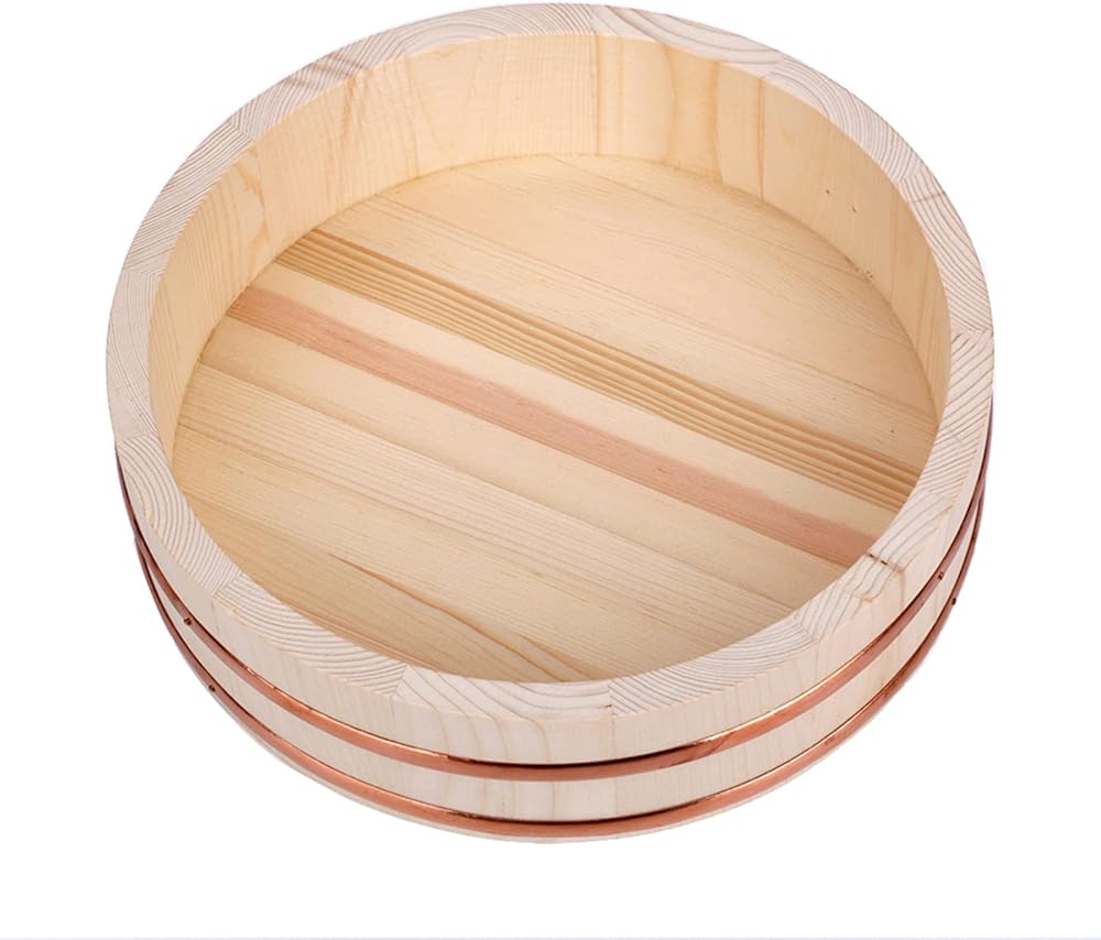 Pine Wood Sushi Rice Bowl with Copper Band, Japanese-Style Hangiri Sushi Rice Mixing Tub, Rice Bucket for Making Sushi and Bibimbap Rice,72x16cm