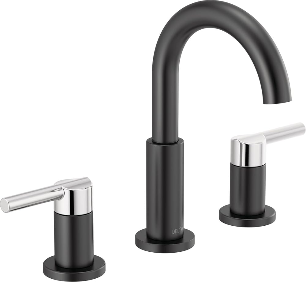 Delta Faucet Nicoli Widespread Bathroom Faucet 3 Hole, Black/Chrome Bathroom Faucet, Bathroom Sink Faucet, 2 Handle Bathroom Faucet, Bath Faucet, Drain Assembly, Matte Black/Chrome 35749LF-CS