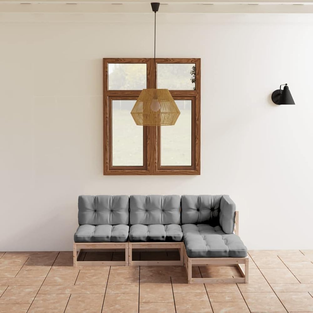 4 Piece Patio Lounge Set with Cushions,Afternoon Tea Suit,Conversation Furniture,Balcony Bar,Perfect for Patio, Garden, Porch,Family Room,Sitting Area, Solid Pinewood