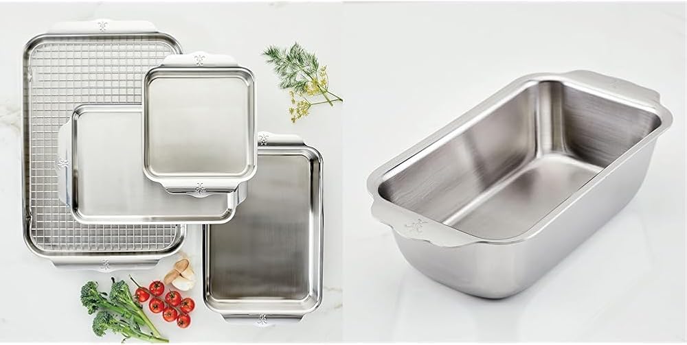Hestan 5-Piece Stainless Steel Baking Sheet Set and 1-Pound Loaf Pan Bundle