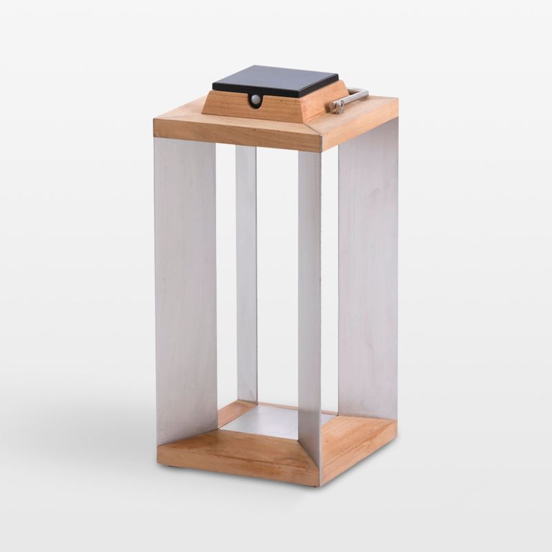 Blade Teak and Stainless Steel LED Solar Outdoor Lantern 18
