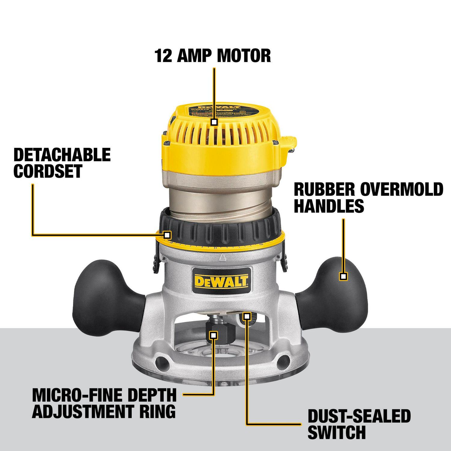 DEWALT 1/4-in and 1/2-in 2.25-HP Variable Speed Combo Fixed/Plunge Corded Router Soft Case