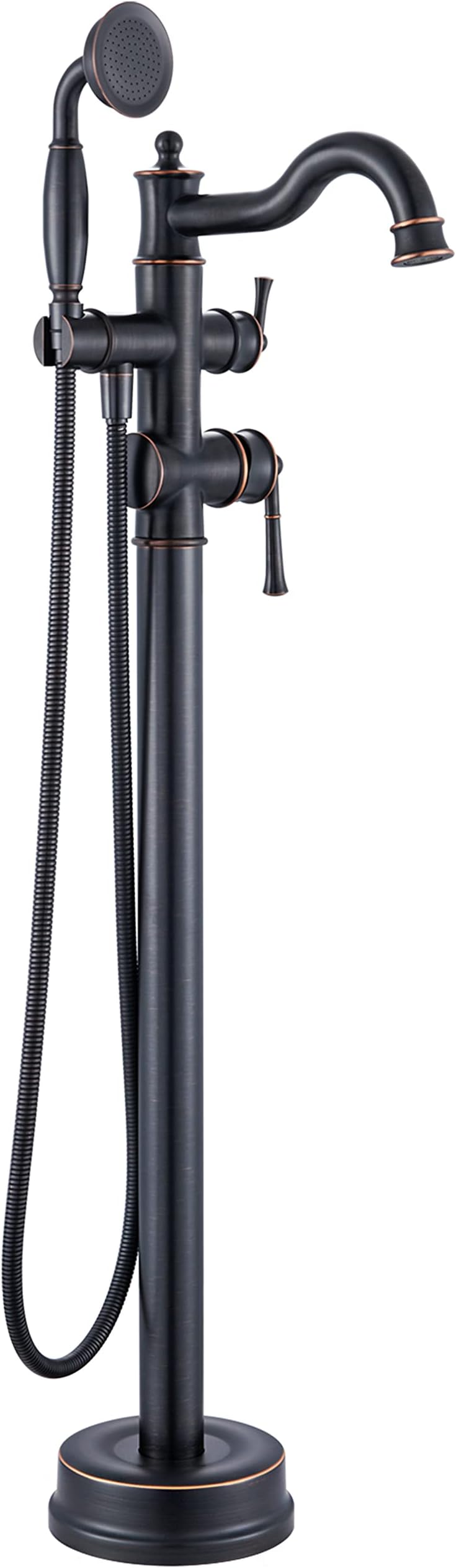 Freestanding Floor Mount Tub Filler with Handheld Shower Roman Bathtub Faucet by ORB Finish, Swivel Spout with Brass Rough-in and Water Hose