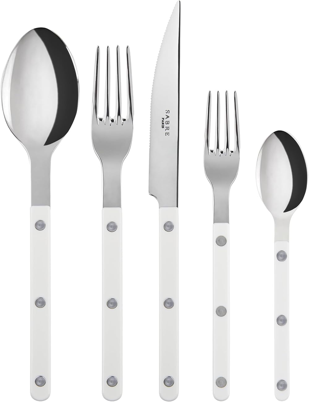 20-Piece Flatware Set For 4 - Bistrot Collection - Knives, Forks, Soup Spoons, Teaspoons & Dessert Forks - Stainless Steel & Nylon - Dishwasher Safe - White - Brilliant Finish