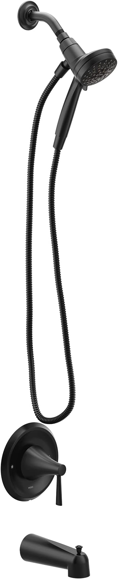 Moen Ronan Matte Black Single Handle Modern Tub and Shower Faucet Set with Magnetix Detachable Showerhead, Shower Handle, and Tub Spout, Valve Included, 82021BL