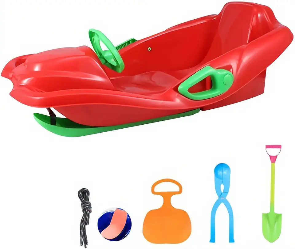 Snow Sled Thickened Plastic Skis with Easy Turning Steering Wheel, Durable with Slick Bottom, Lightweight Sleds for Family and Friend, Snow Toys for Outdoor