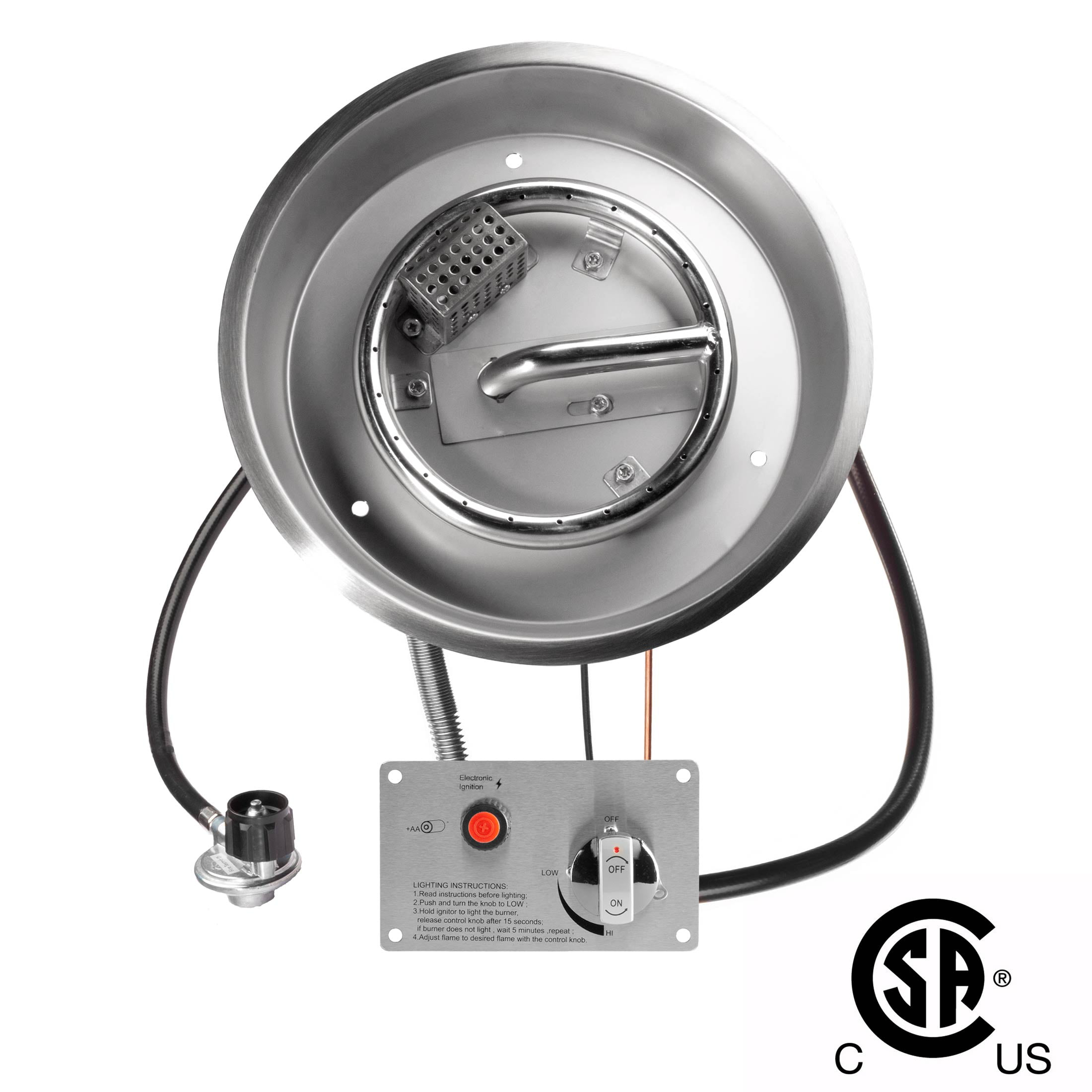 12  Round CSA Certified Fire Pit Burner Kit, Stainless Steel, Propane, Electronic Ignition