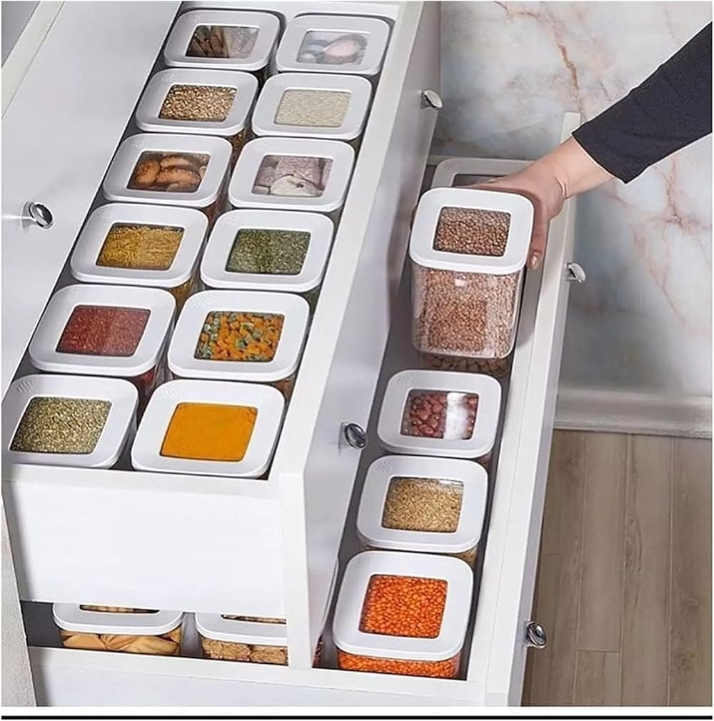 Kitchen storage box 12 PCS Kitchen Food Storage Box Container Set Organizer Square Vacuum Lid Airtight Jars Pantry Noodle Legume Cereals Rice Pasta (Color : 12x1700 ml)