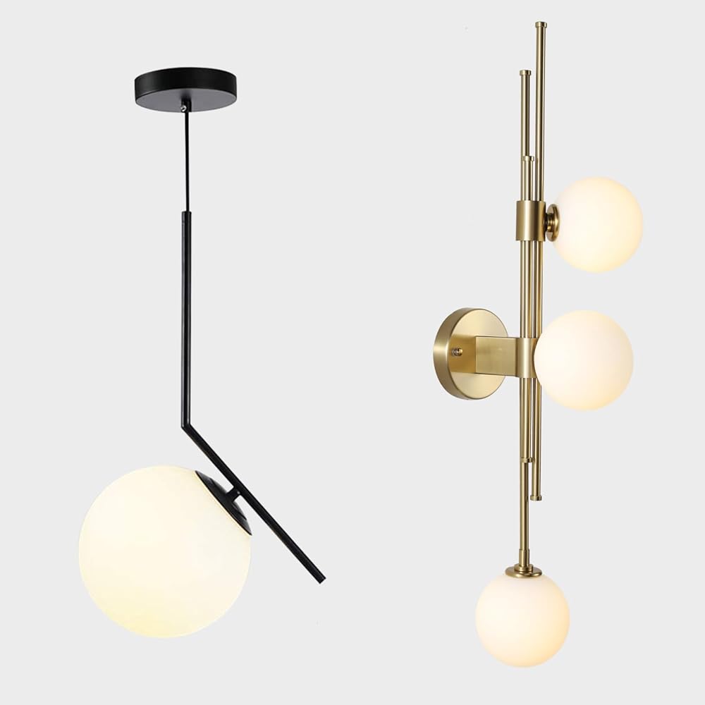 Vintage Pendant Light 1-Light Black Glass Globe Ceiling Pendant Lamp Chandelier Globe Wall Sconces Mid Century Modern Glass Wall Light Fixtures for Bedroom Living Room