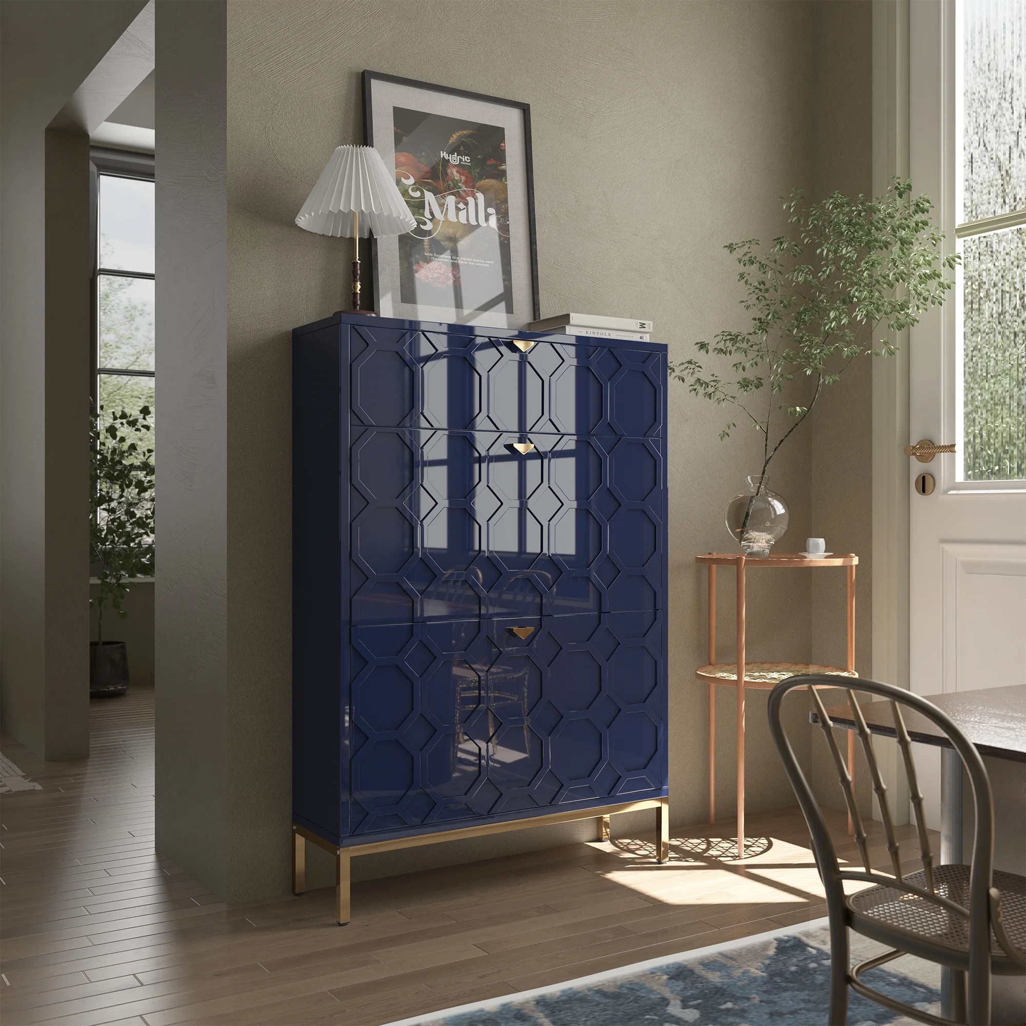 Boyel Living Shoe Cabinet w/ 2 Flip Drawers, Modern 24 Pair Entryway Shoe Rack Organizer, Freestanding Shoe Storage Cabinet for Entryway, Blue