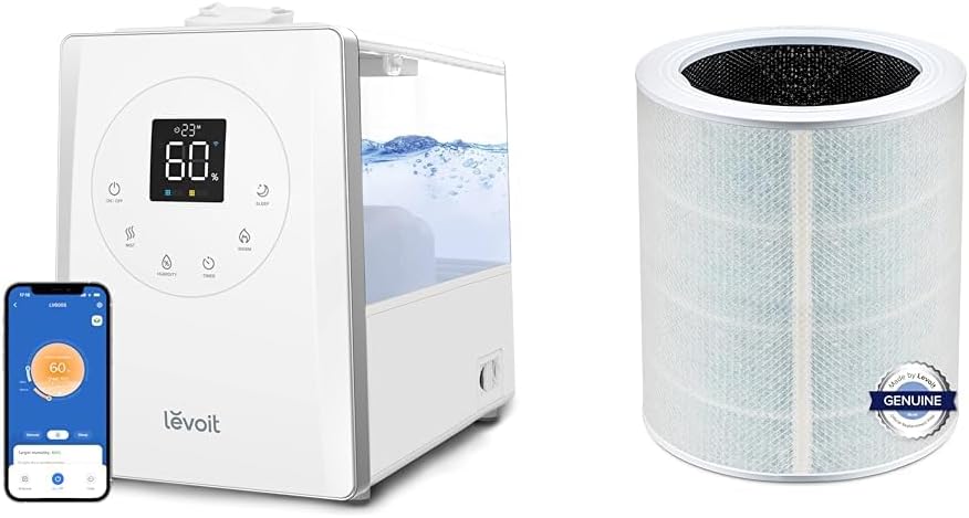 LEVOIT LV600S Smart Warm and Cool Mist Humidifiers for Home Bedroom Large Room & Core 600S Air Purifier Smoke Remover Replacement Filter