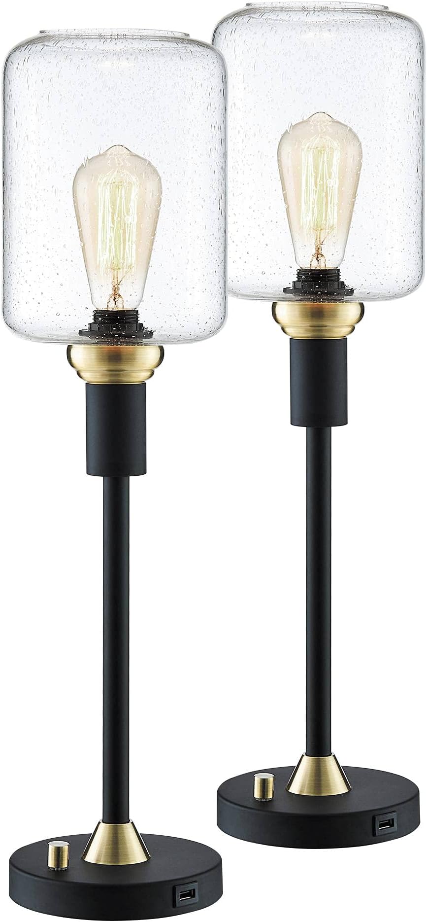 Lite Source Luken Black Metal Table Lamps Set of 2 with USB Ports