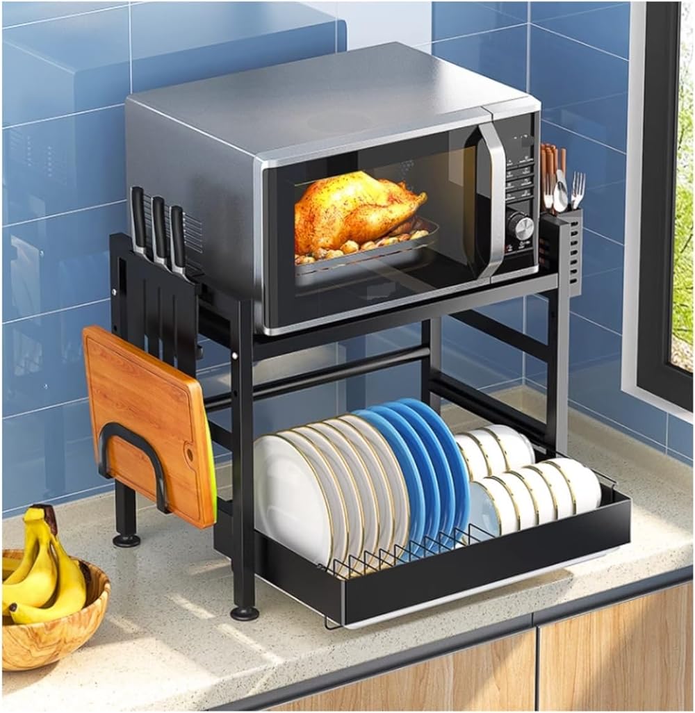 Microwave Stand Microwave Shelf Microwave Rack 2 Tier Microwave Oven Rack Carbon Steel Microwave Stand Spice Organizer Shelf Kitchen Storage Rack Microwave Oven Rack Oven Shelf (A black) (A black)