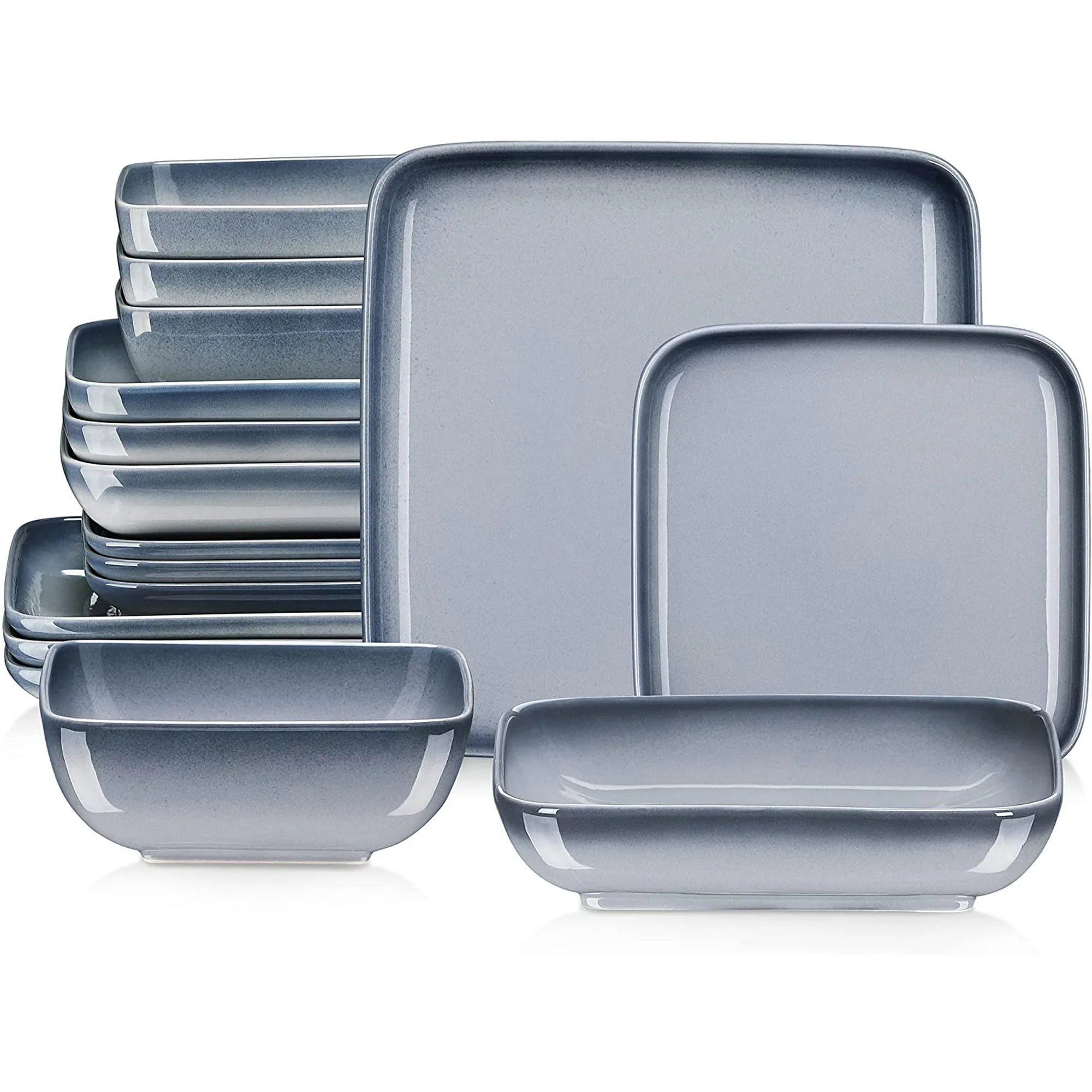 LOVECASA Dinnerware Sets, Stoneware Dinner Set for 12, 48-Piece Round Gradient Gray, Series Sweet