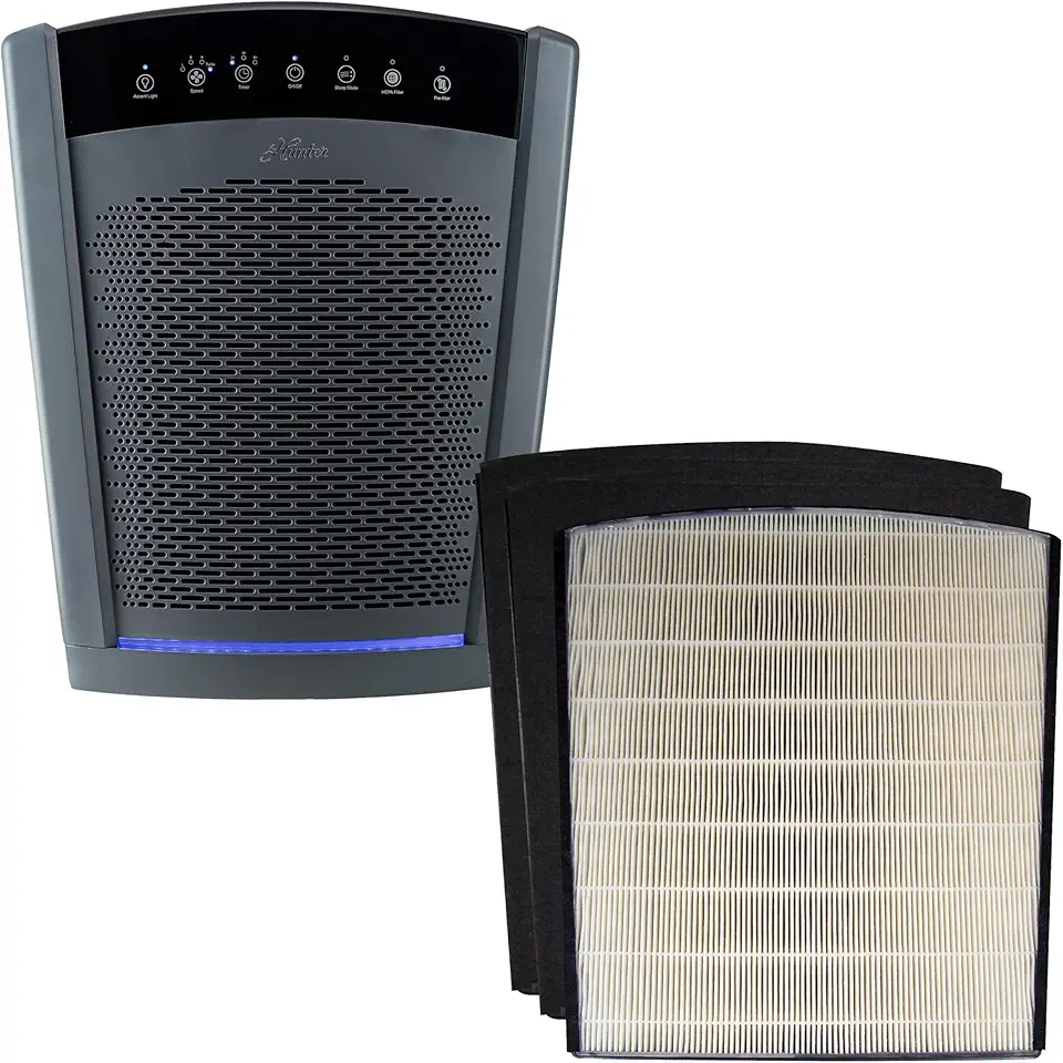 Hunter HP800 Air Purifiers for Home Large Room and Bedroom. True HEPA Air Purifier for Pets, Odors, Allergens, Smoke, Dust, VOC's. Value Bundle w/Extra Filter. Cleans 2585 Ft² per hour. Graphite