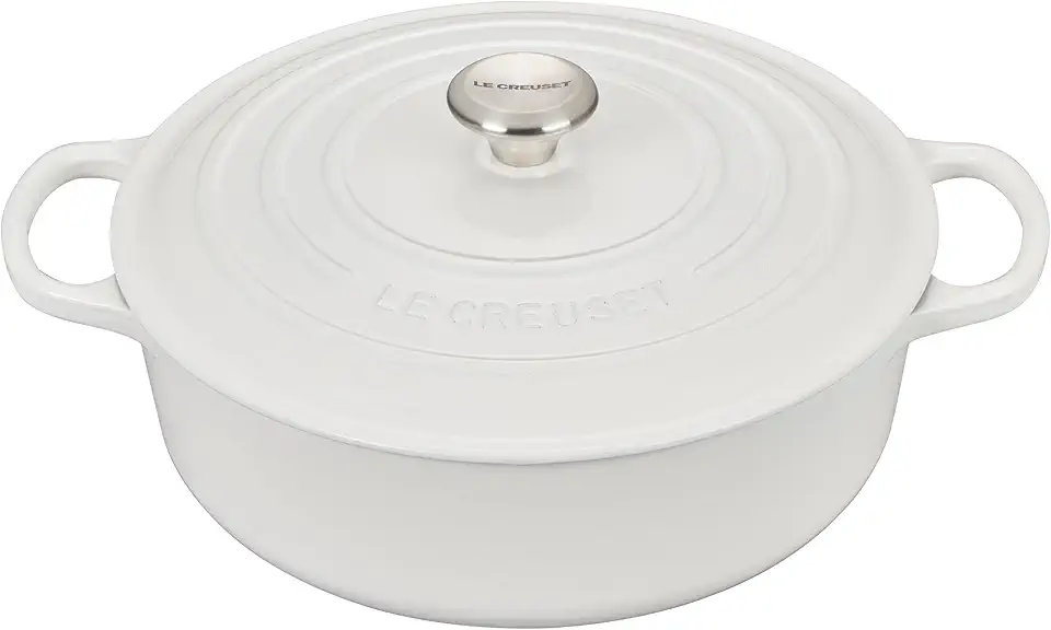 Le Creuset Enameled Cast Iron Signature Round Wide Dutch Oven, 6.75 qt., White