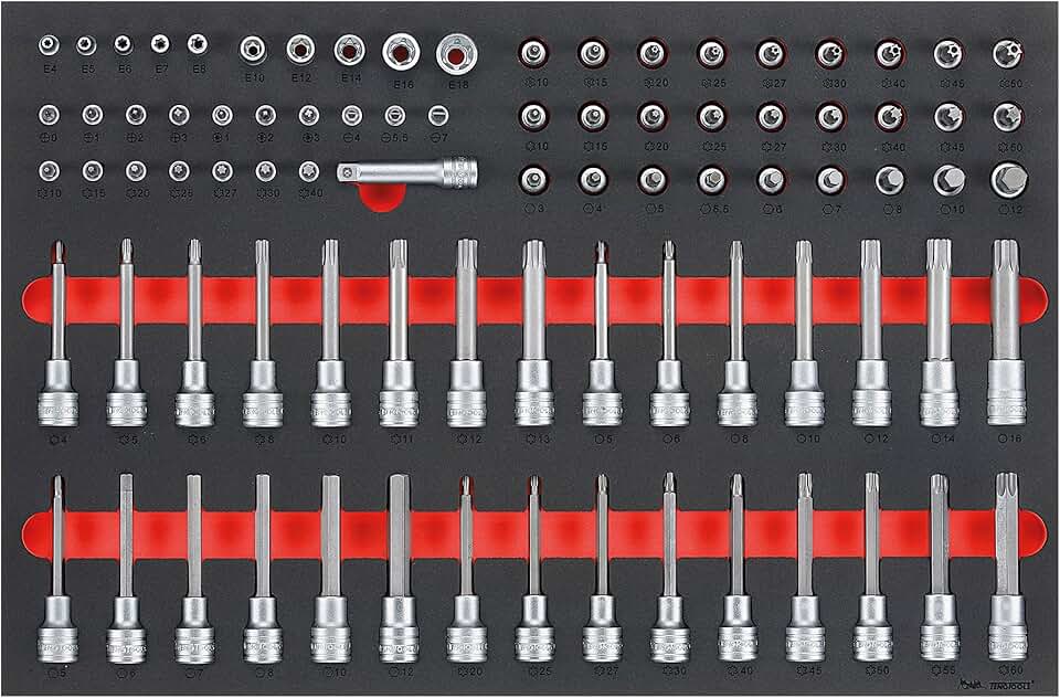 Teng Tools 85 Piece 1/4, 3/8 & 1/2 Inch Drive Bit Foam Socket Set - TTESK85, Silver