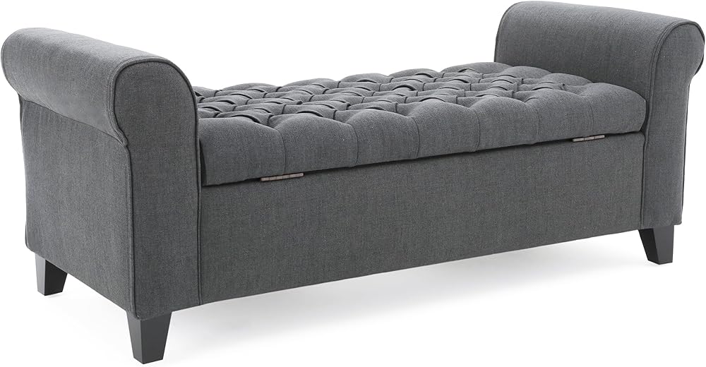 Christopher Knight Home Keiko Fabric Armed Storage Bench, Dark Grey, 19.50”D x 50.00”W x 19.25”H