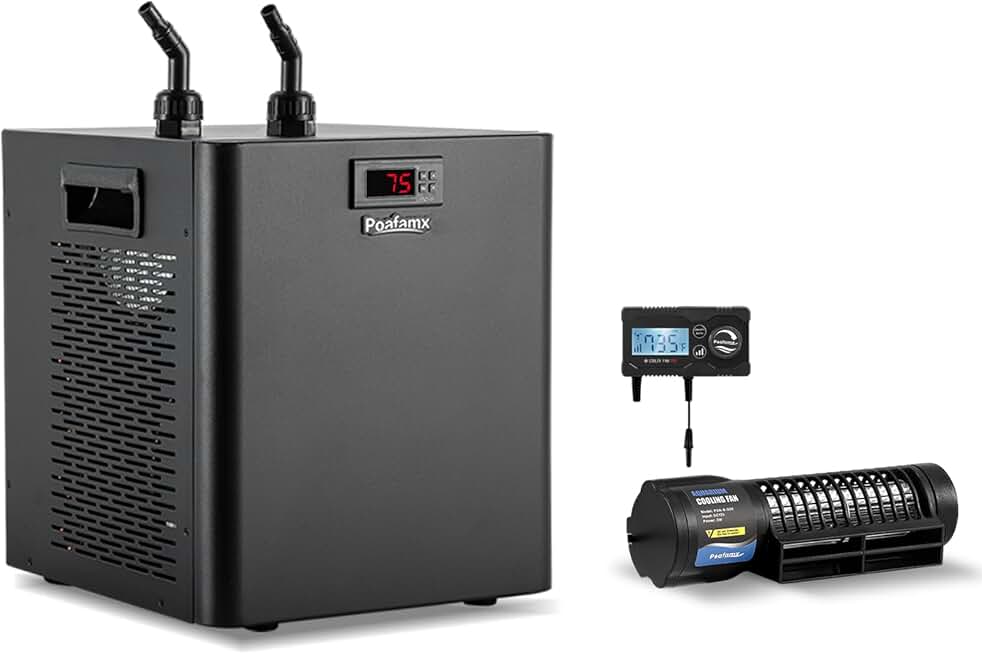 Poafamx 42gal Aquarium Chiller & 3W Aquarium Cooling Fan for Saltwater and Freshwater Hydroponics System Fish Tank Home Use