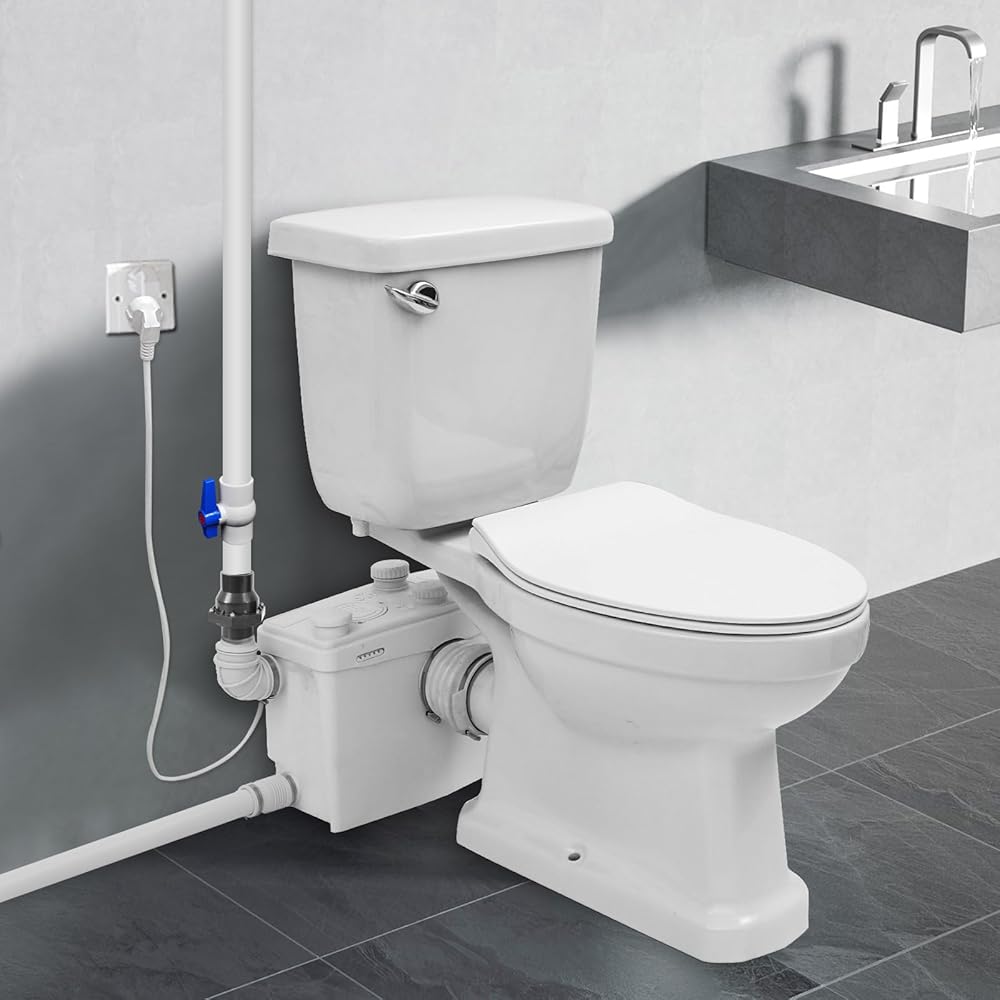 700Watt Upflush Toilet with Macerator Pump For Basement, Two Piece Macerating Toilet for Bathroom/Toilet/Sink/Kitchen, Powerful & Quiet Dual-Flush Elongated Toilet, Nano-Glazed Surface