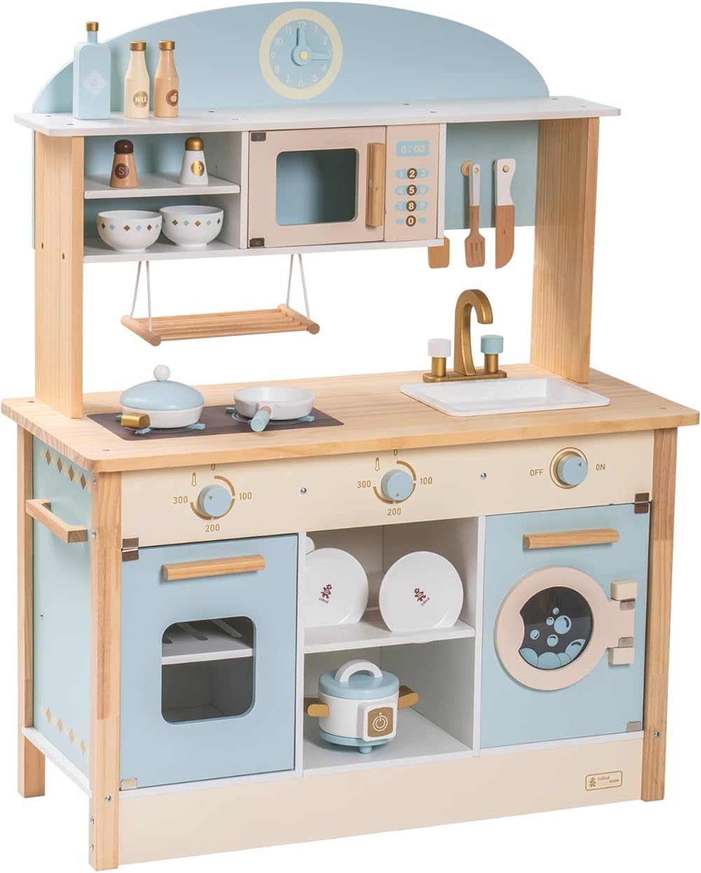Wooden Play Kitchen Set for Kids Toddlers, Toy Kitchen Gift for Boys Girls, Age 3+