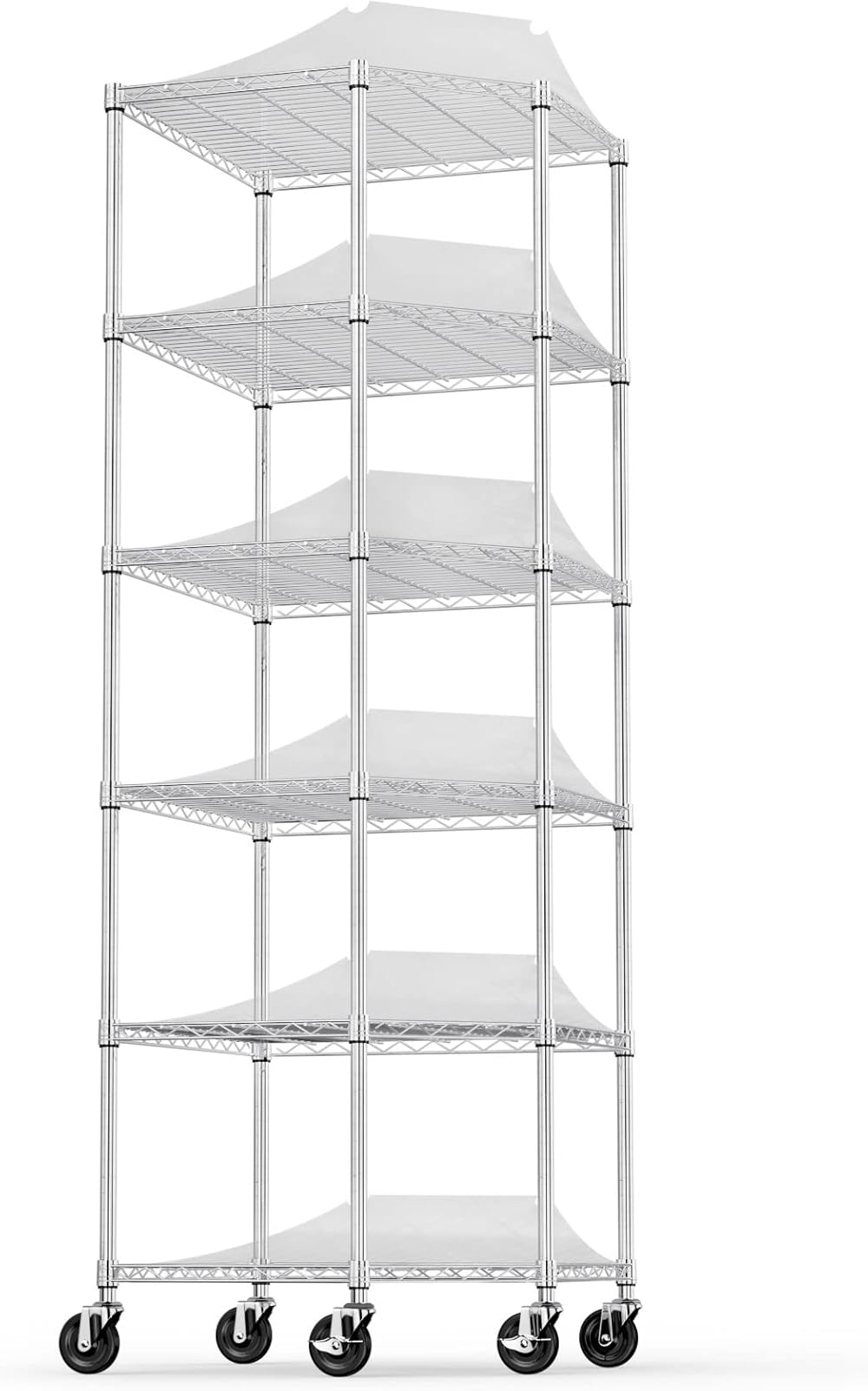6 Tier Shelf Corner Wire Shelf Rack Pentagonal Shelves with Wheels Adjustable Metal Heavy Duty Free Standing Corner Storage Display Chrome Rack for Bathroom, Living Room, Kitchen - Chrome