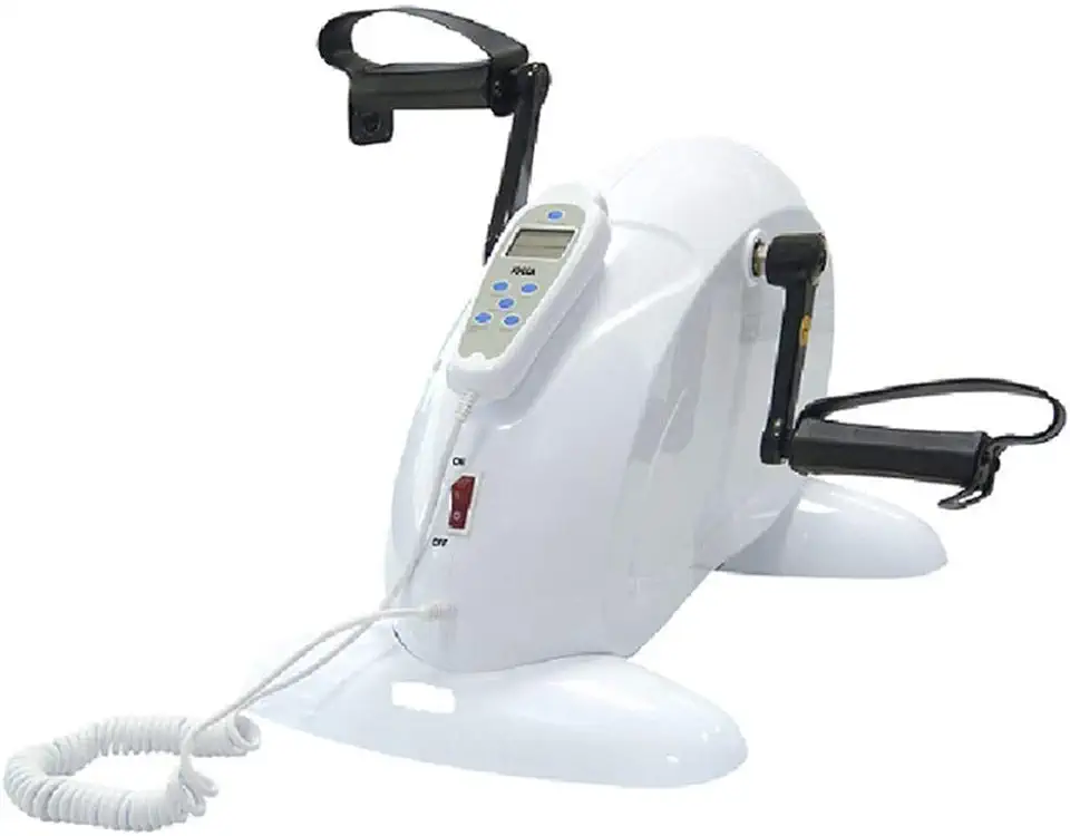 Electric Mini Exercise Bike Pedal Exerciser Mini Exercise Bike Physiotherapy Fitness Bike Elderly Mobility Aid Training Fitness Leg Pedal Exerciser for Gym (White)