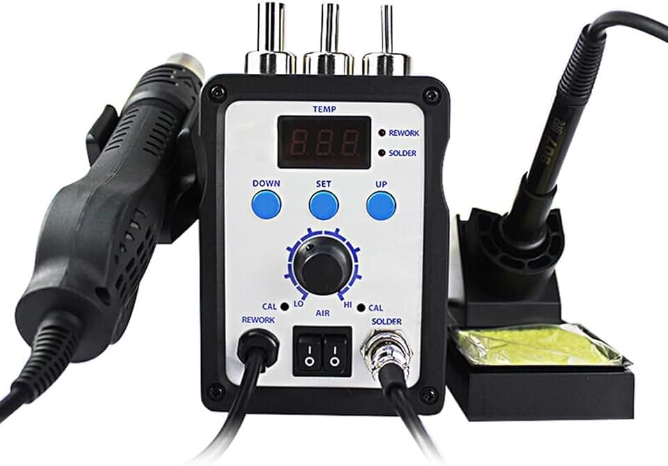 Solder Station,2 in 1 Economic 220V/110V Advanced Hot Air Soldering Station SMD Rework Station(110V)