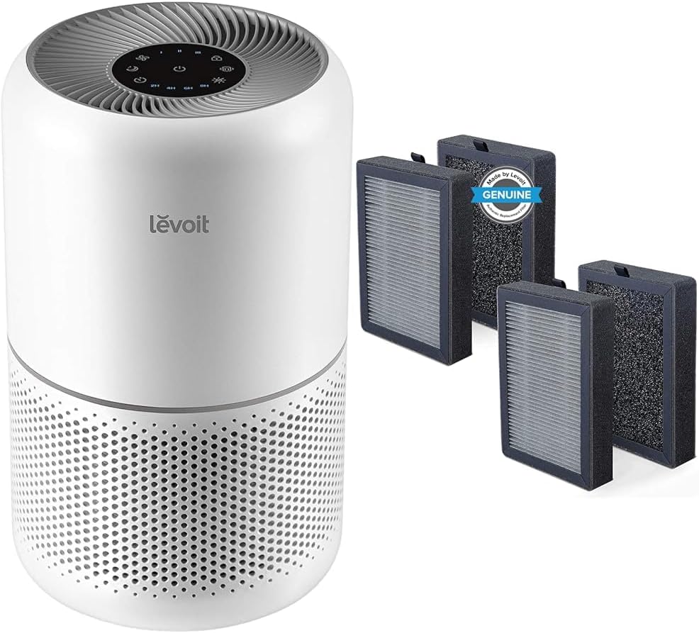LEVOIT Air Purifier for Home Allergies Pets Hair in Bedroom & LV-H128 Air Purifier Replacement, 3-in-1 Pre-Filter, Capture Dust Smoke Pollen, Activated Car