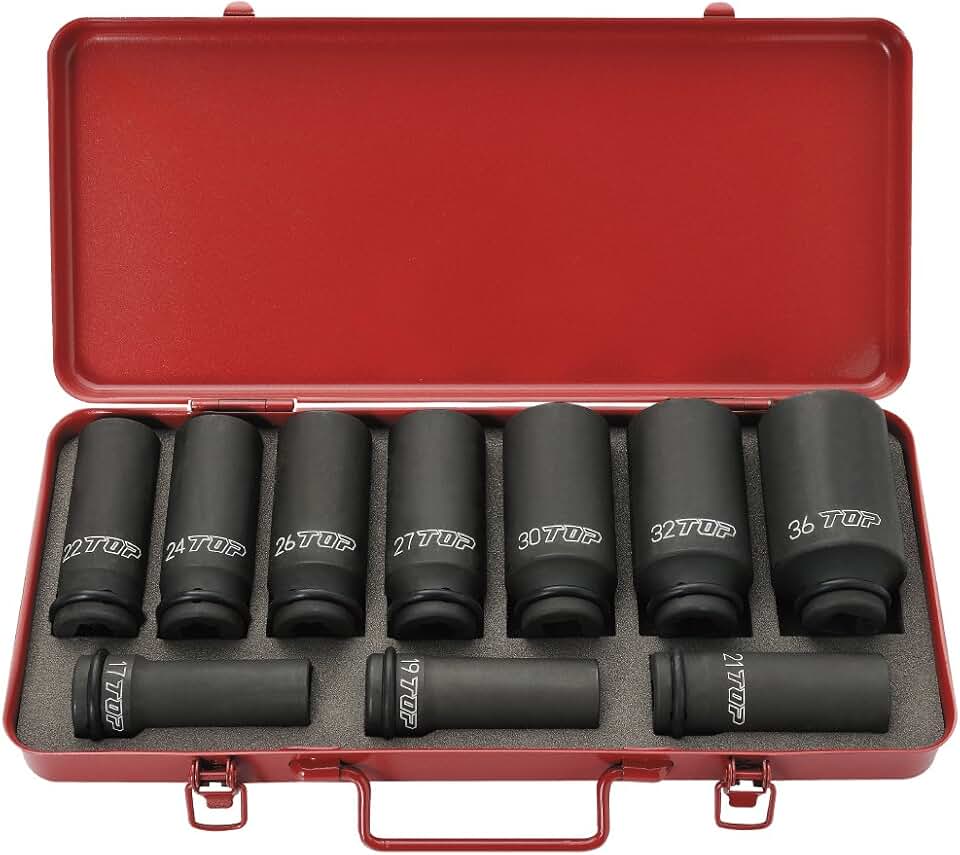 TOP PT-1736SLS Super Long Socket Set, Insertion Angle: 0.5 inch (12.7 mm), For Impact 10 Pieces
