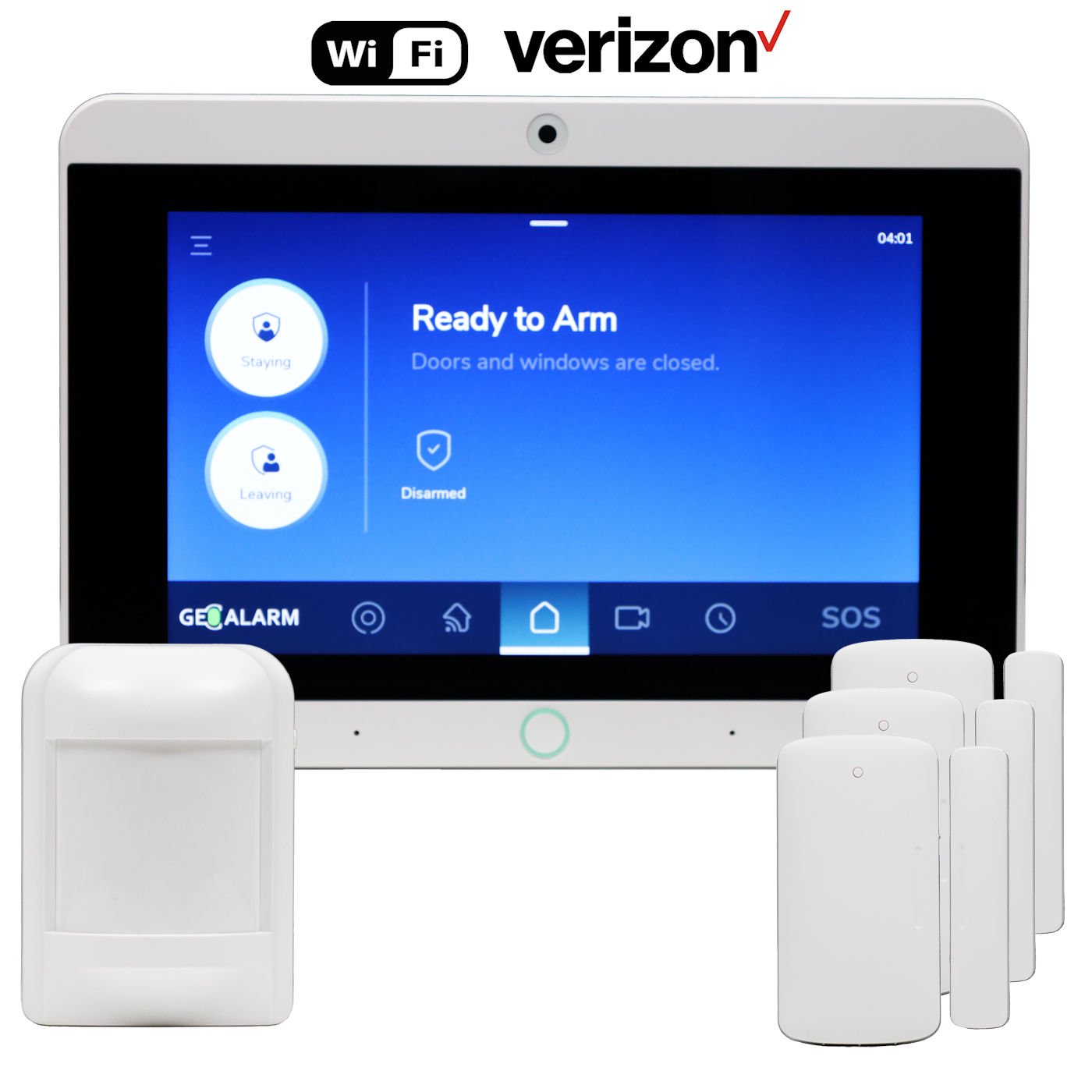 GeoAlarm Wireless Security System Kit, Professional Grade, DIY Self Installation, No-Term Contracts, Built-In Dual-Path WiFi/Cellular Verizon 4G LTE Communicator