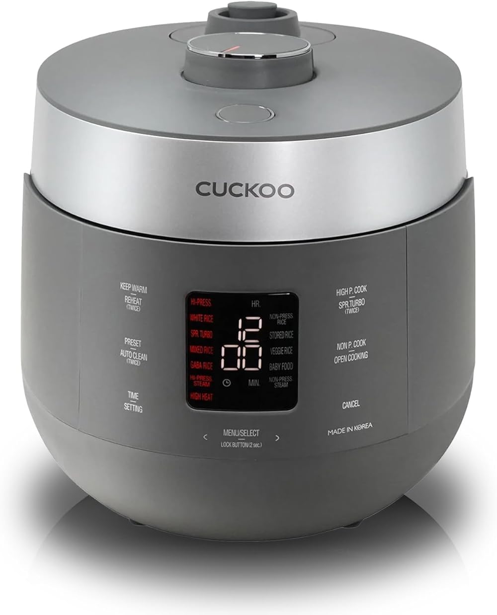 CUCKOO HP Twin Pressure Rice Cooker 16 Menu Options: White, GABA, Veggie, Porridge, & More, Fuzzy Logic Tech, Energy Saving, 10 Cups / 2.5 Qts. (Uncooked) CRP-ST1009F Gray, Stainless Steel Feature