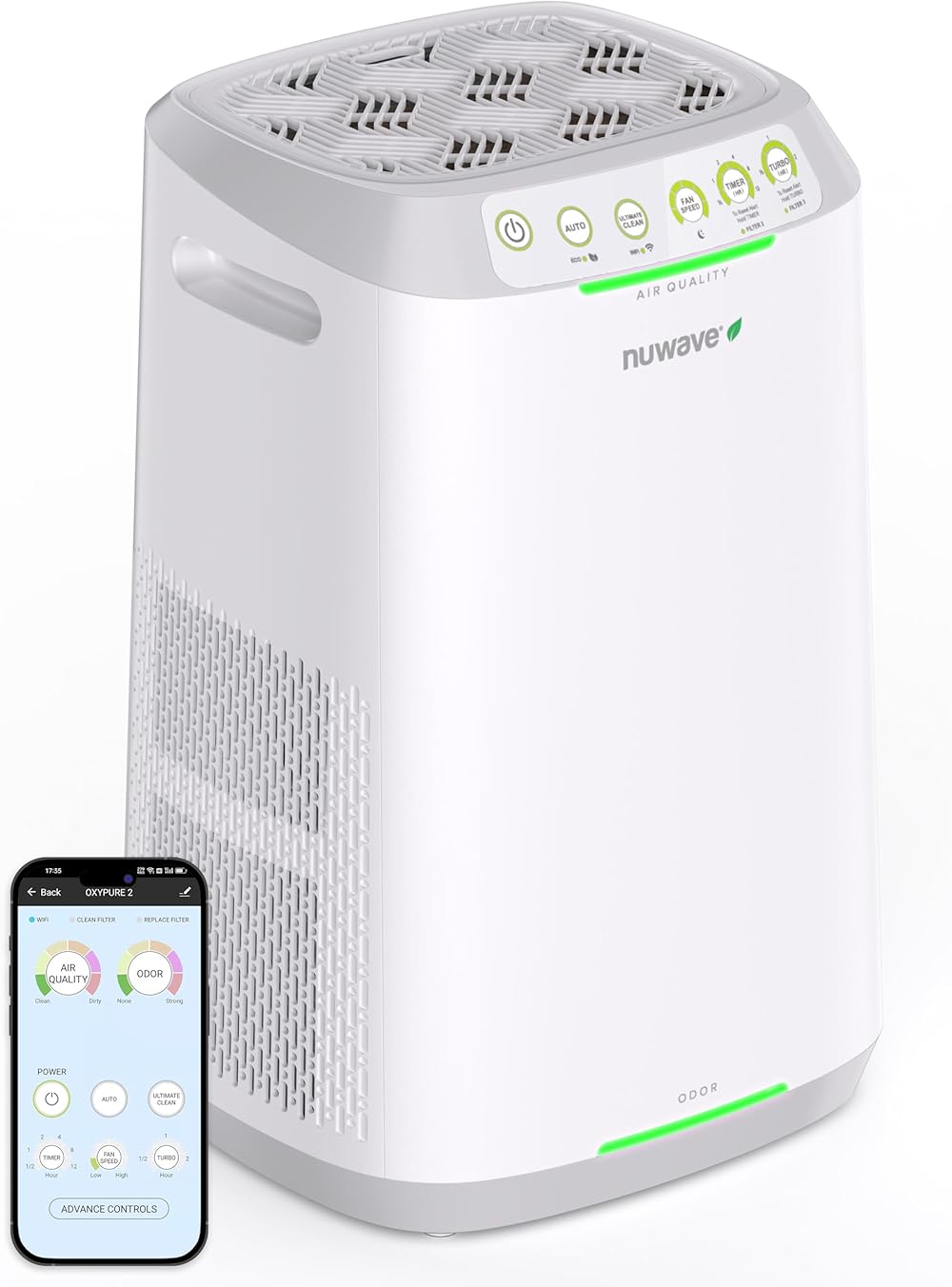 Nuwave OxyPure ZERO Air Purifiers for Home Large Room Bedroom Up to 966ft², 20Yr Washable Bio Guard Filter, Air Quality and Odor Sensor, Smart WiFi, 17dB, 100% Removes Particles 3x Smaller Than HEPA