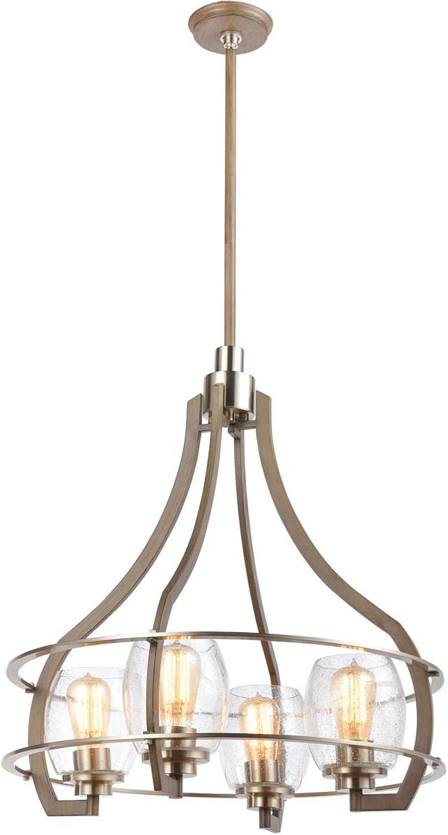 Elk Lighting 46424/4 Bixler 4 Seedy Glass Chandelier, Light Wood, Satin Nickel