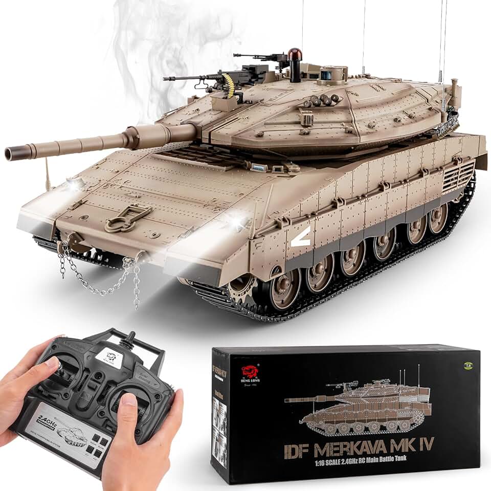 RC Tank HengLong IDF MERKAVA MKIV, 1:16 Merkava Main Battle Tank MK4 Model, 2.4ghz Remote Control Tank Vehicles with Sound & Light for Ages 14+