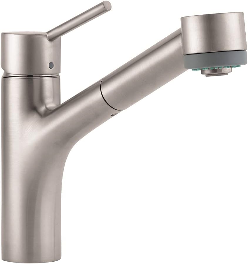 hansgrohe Talis S Stainless Steel Single-Handle Kitchen Faucet, Kitchen Faucets with Pull Out Sprayer, Faucet for Kitchen Sink, Stainless Steel Optic 06462860