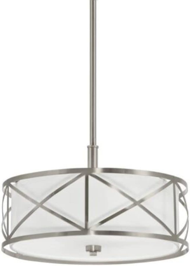 Kichler Edenbrook Brushed Nickel Modern/Contemporary Etched Glass Drum Pendant Light for Dining Room/Living Room19.86 x 19.15 x 10.91 inches