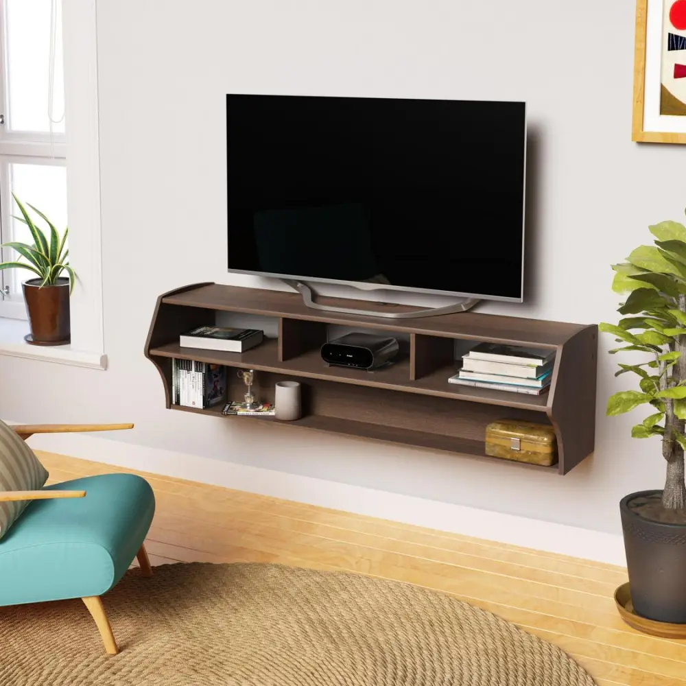 Prepac Altus Plus Modern Floating Media Console, 58 , Espresso