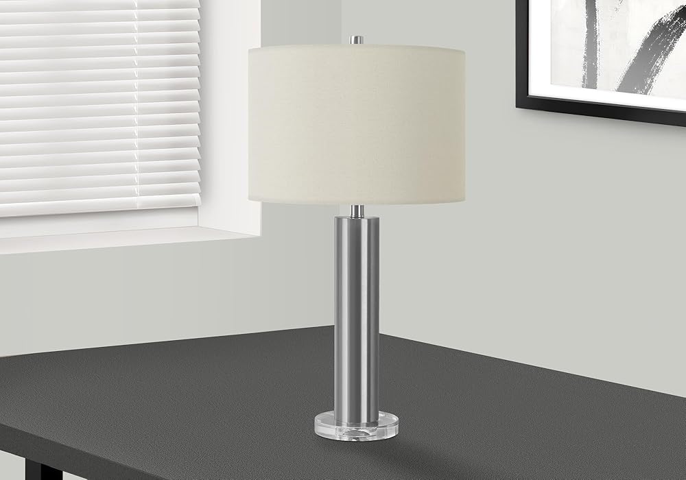 Monarch Specialties 9657 LightingTable Lamp, Nickel Metal, Ivory/Cream Shade, Contemporary Lighting-28 H Table, 15