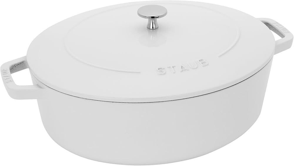 STAUB Specialty Shaped Cast Iron 6.25-qt Shallow Oval Dutch Oven-White