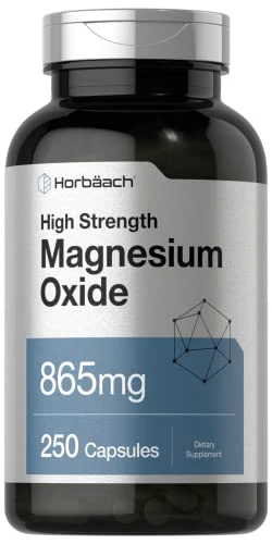 Magnesium Oxide 865 mg | 250 Capsules | Non-GMO and Gluten Free Supplement | by Horbaach