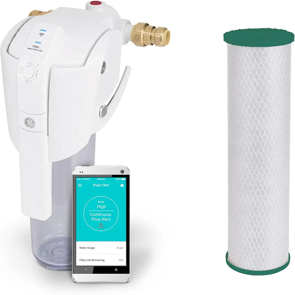 GE Smart Home Water Filter System + Advanced Replacement Filter (FTHTM) | Water Filtration System Reduces Odor, Sediment & Rust | WiFi Enabled | Three-Month Filter Life
