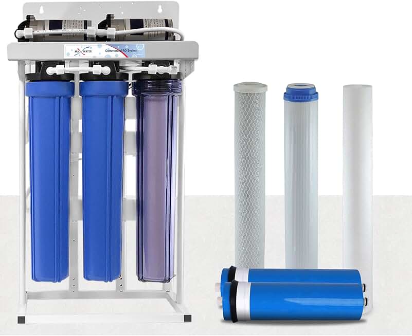 Max Water 600 GPD Commercial Reverse Osmosis System with Chlorine Reduction, Multicolor, Whole House Filter System